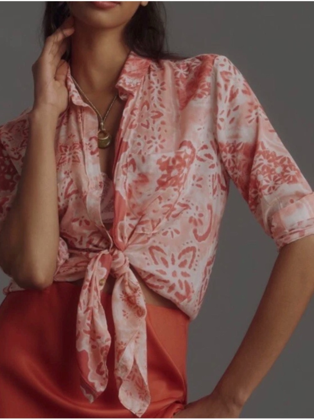 ANTHROPOLOGIE PILCRO The Romy Boho Relaxed Button Down Long Sleeve Shirt Size L